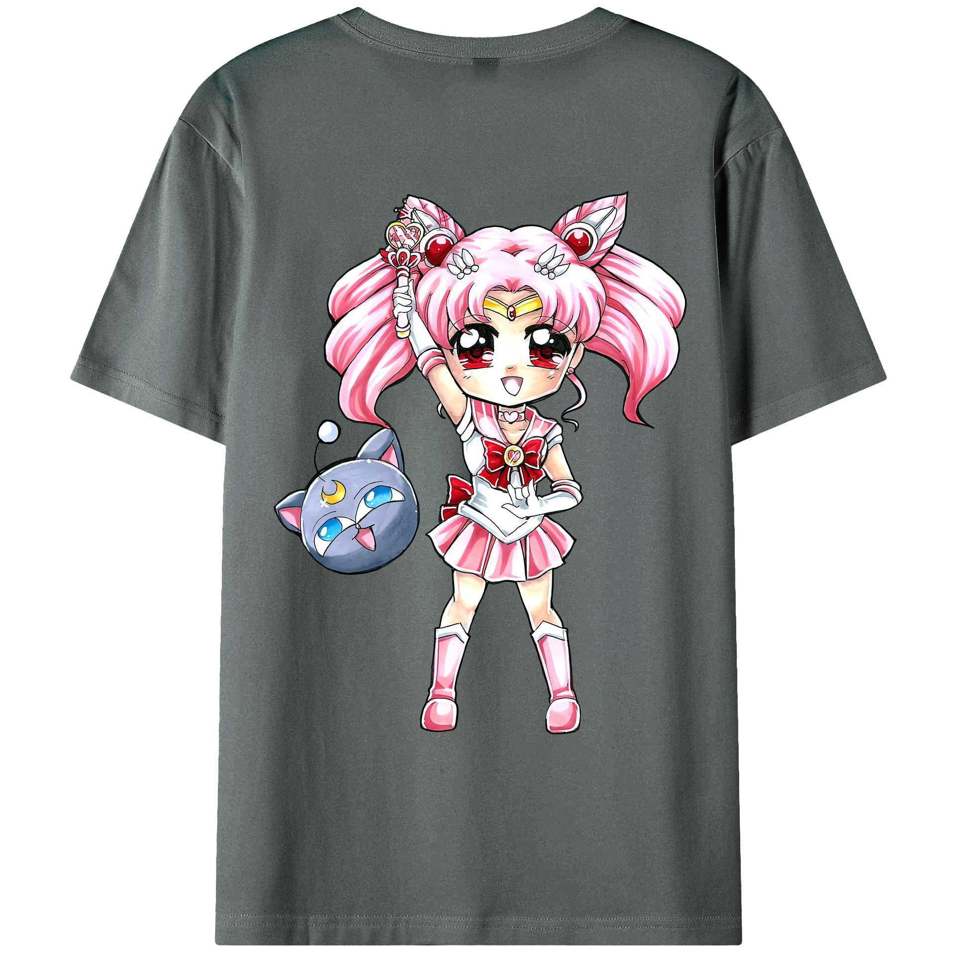 （画像用） 美少女戦士セーラームーン ちびうさ Sailor Moon Chibiusa Tsukino Usagi Small Lady Serenity 綿100％ メンズ半袖Tシャツ（バックプリント） 通気性